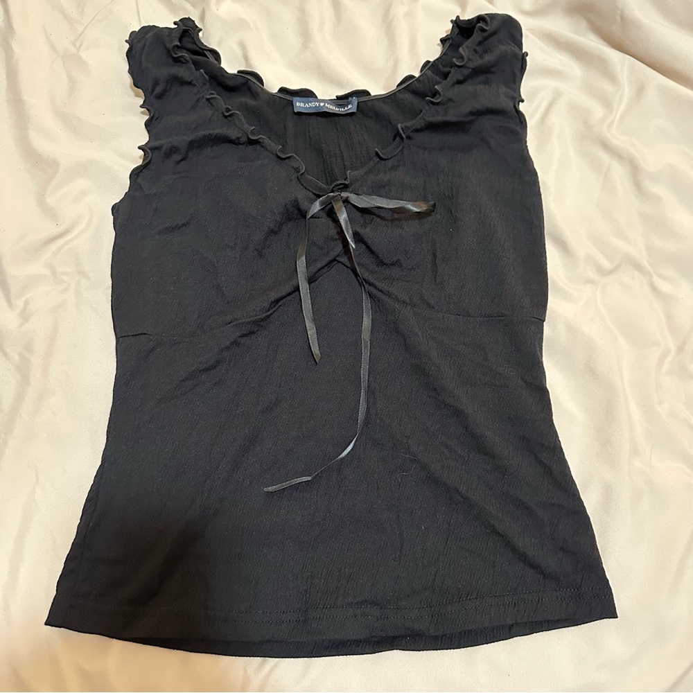 Black Ruffled Tie-Front Top
